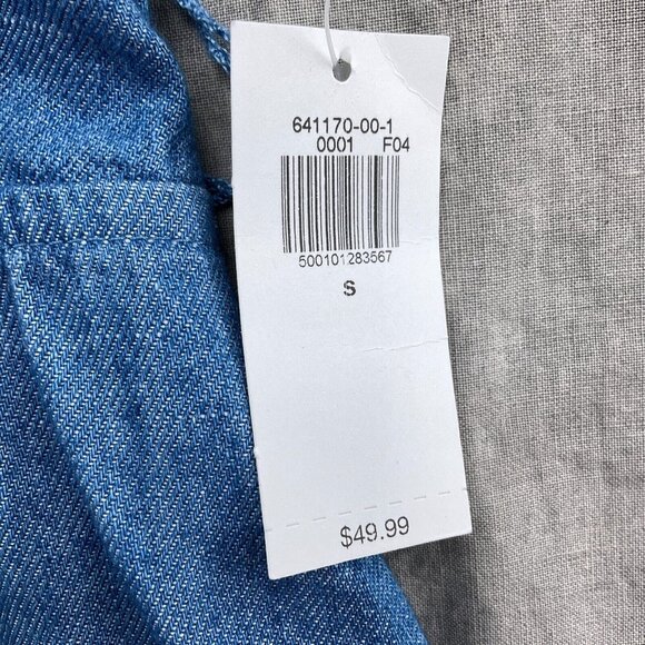 Old Navy Dress Women Small Blue Bow Midi Peasant Boho Chambray‎ Cotton NWT - Picture 5 of 14